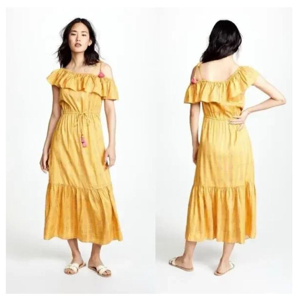 Figue Miguelina Mandala Print Maxi Dress Womens Yellow Ruffle Pink Tassels